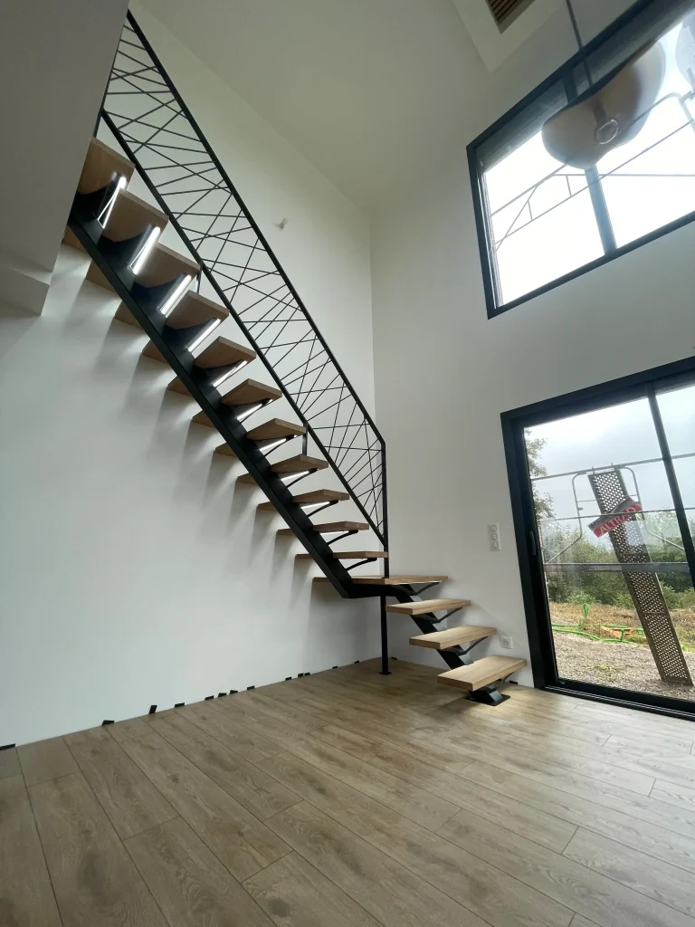 Escalier limon central platine pliées modèle proton